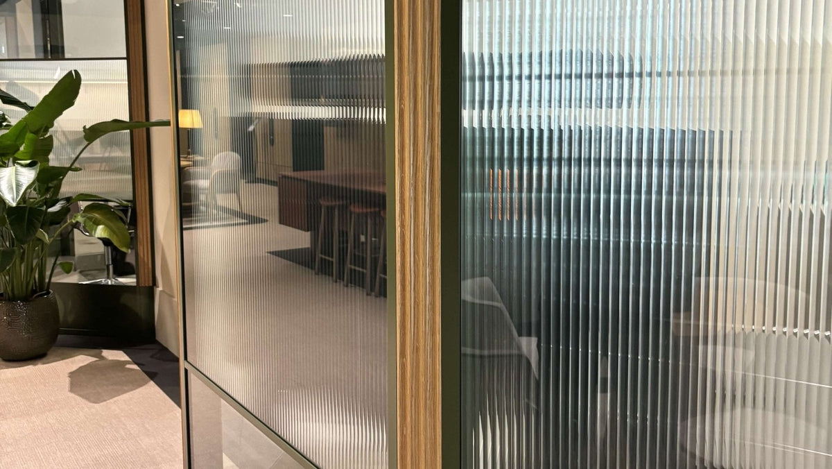 clear reeded window film on office glass screen