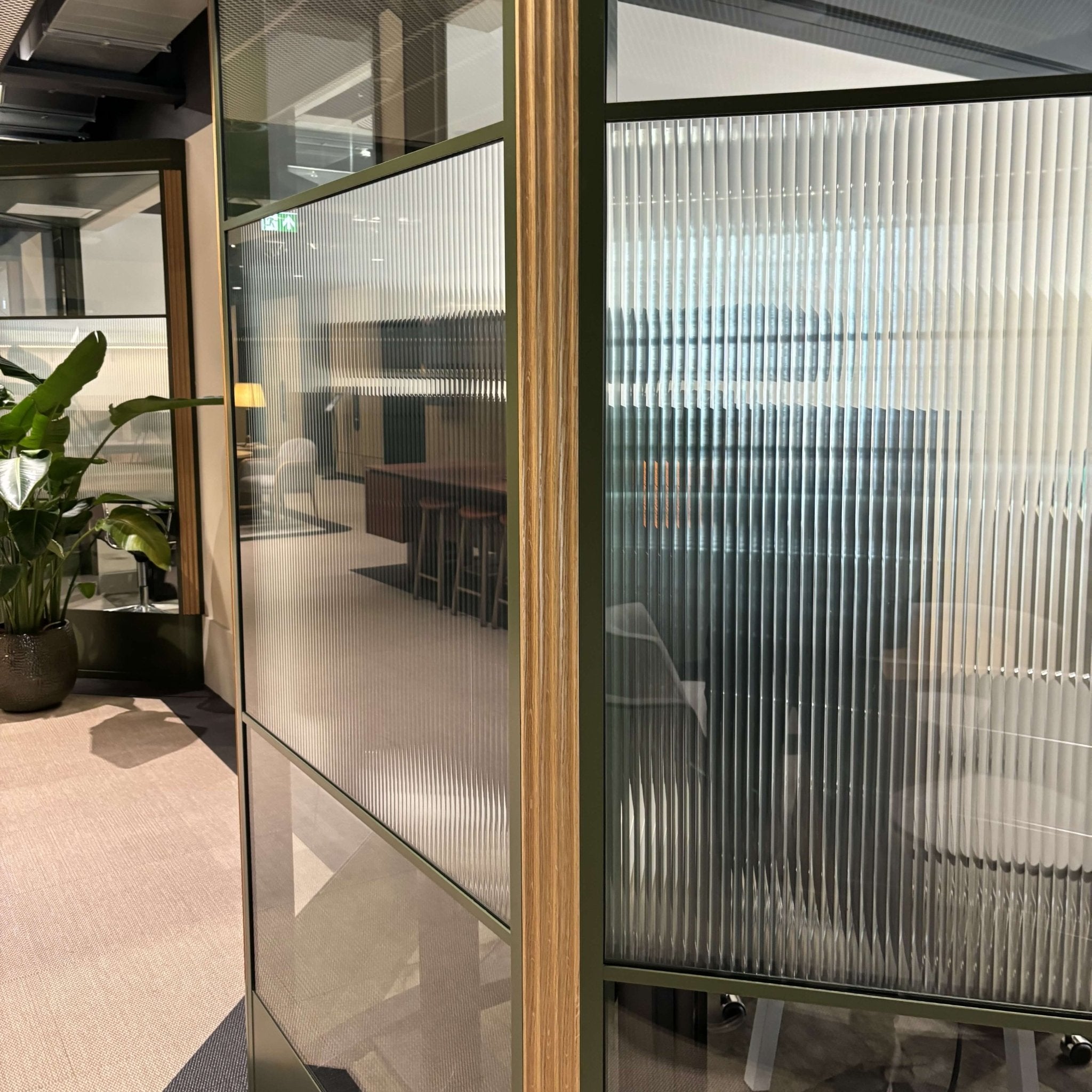 clear reeded window film on office glass screen