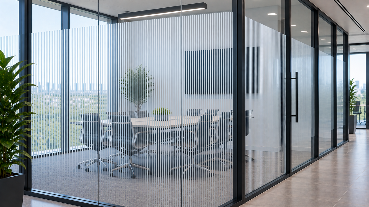 Striped Window Film on Glass Screen
